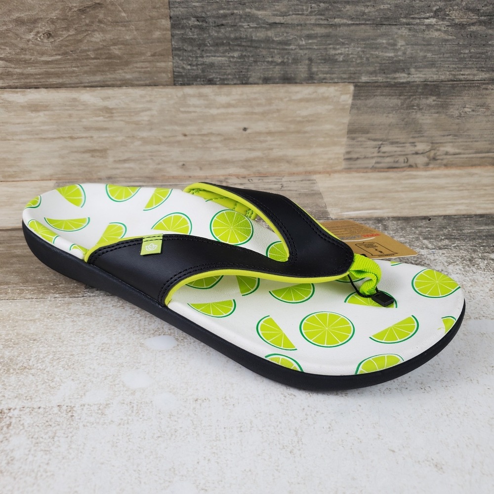 Spenco Yumi Fruitopia Womens Flip-Flop Sandals Sz 11 D Black Green Limes Slip On